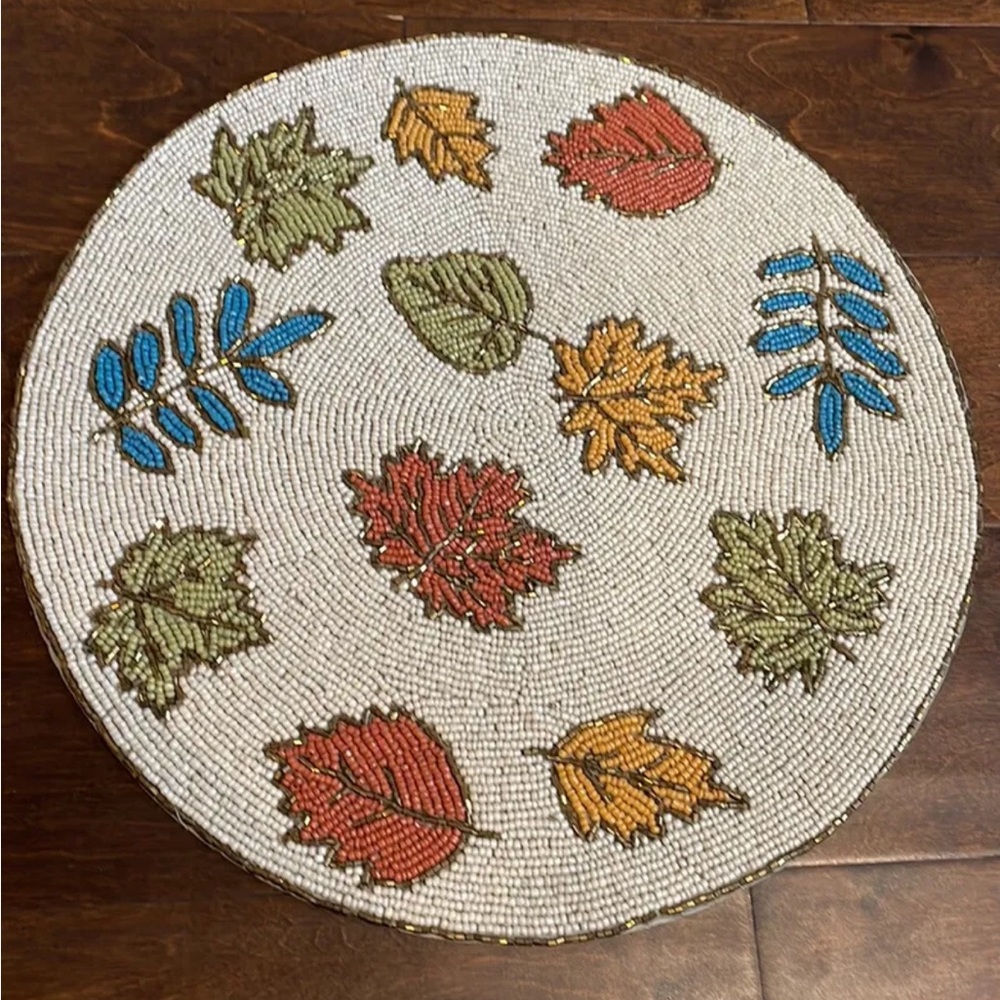 Sigrid Olsen Fall Leaves  Beaded Round 15" Charger Placemat New